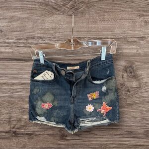 Levi's High rise blue Jean Shorts with Colorful Patches